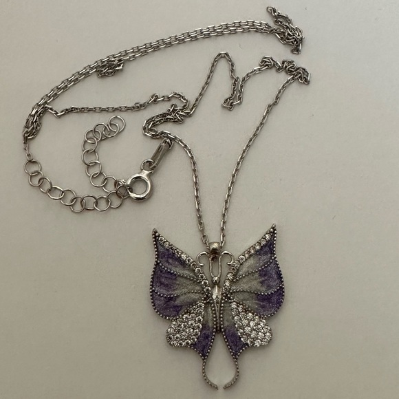 925 silver purple butterfly enamel necklace - Picture 5 of 5